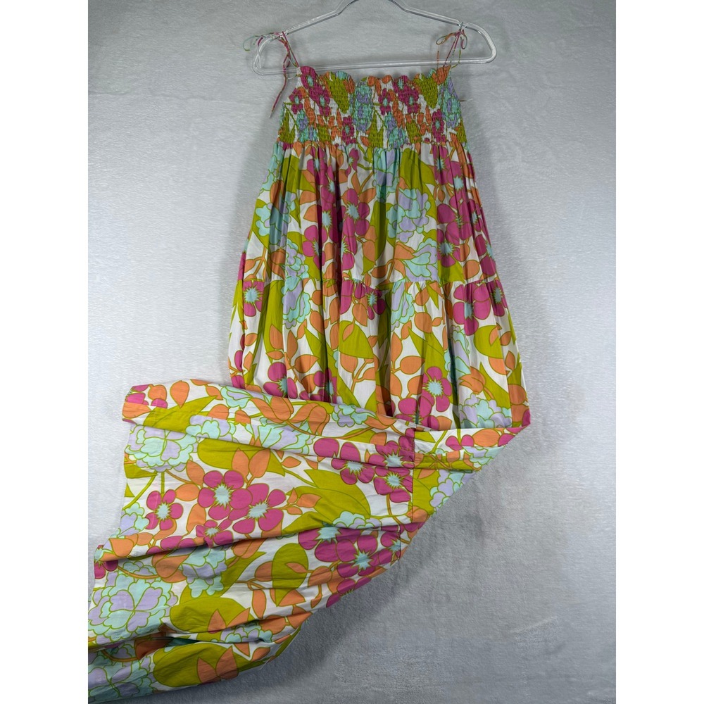 SWF Floral Smocked Maxi Dress Multicolor Sleeveless Tiered Cotton NEW